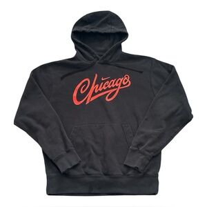 Nike Chicago Center Swoosh Script Black Hoodie Sweatshirt Mens Medium